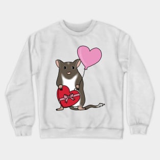 Cute brown gerbil with heart balloon and chocolates Crewneck Sweatshirt